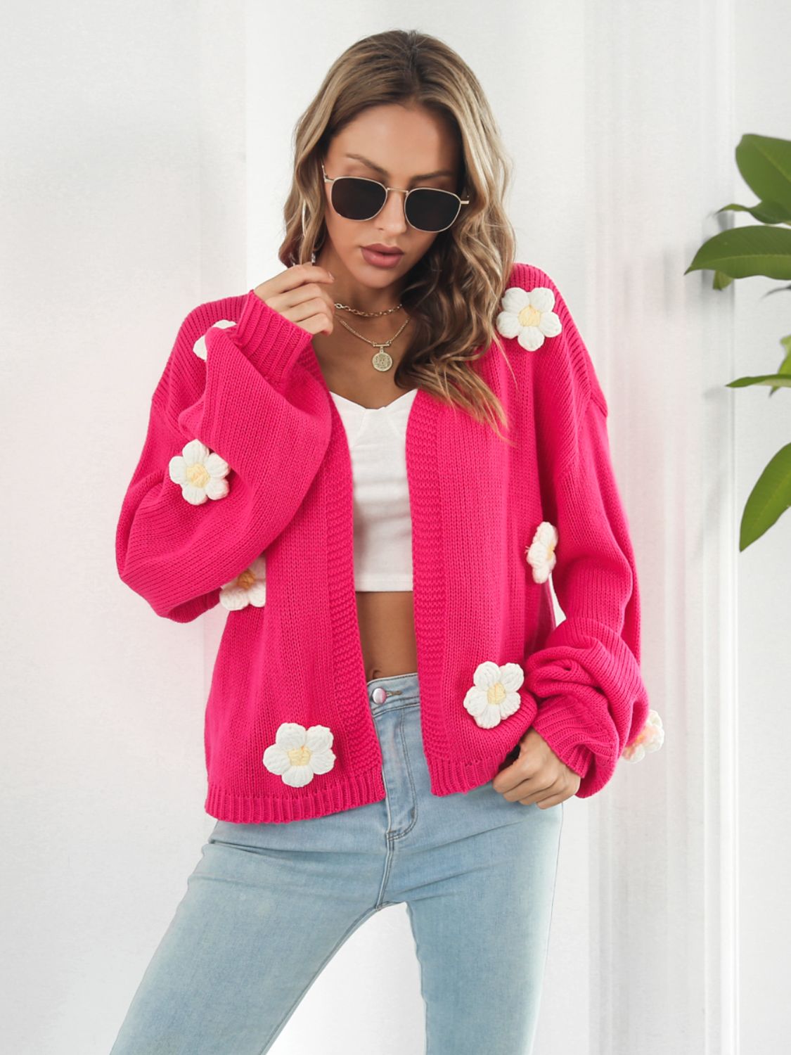 Floral Open Front Long Sleeve Cardigan - The Boutie Shop