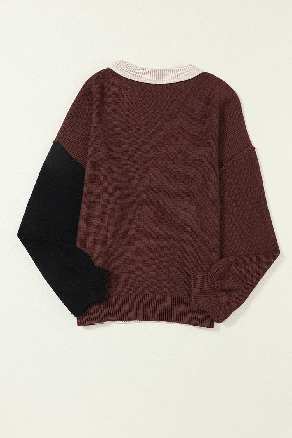 Contrast Round Neck Dropped Shoulder Sweater - The Boutie Shop