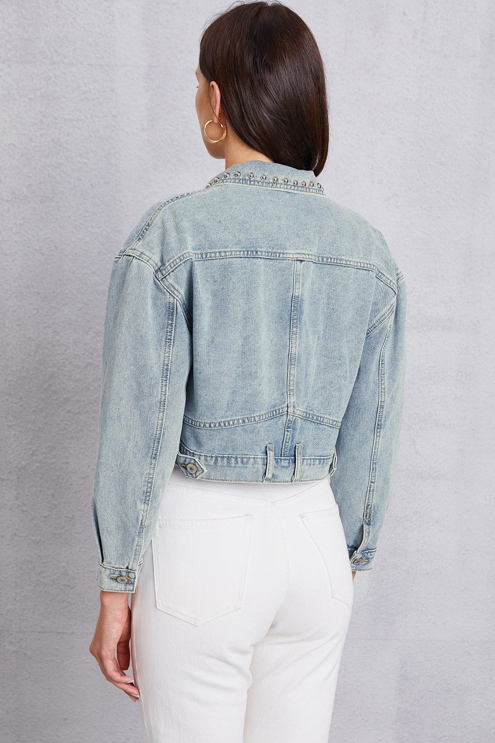 Studded Dropped Shoulder Denim Jacket - The Boutie Shop