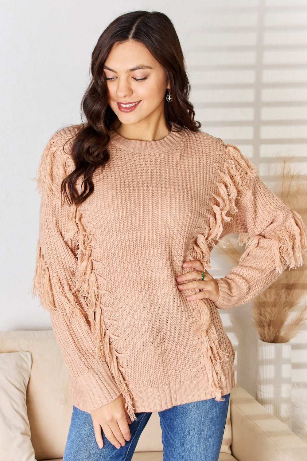 And The Why Tassel Detail Long Sleeve Sweater - The Boutie Shop