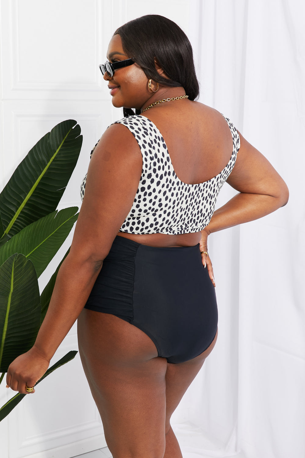 Marina West Swim Sanibel Crop Swim Top and Ruched Bottoms Set in Black - The Boutie Shop