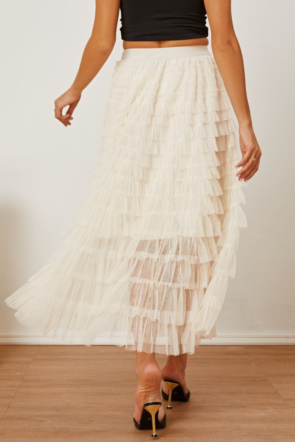 Ruched High Waist Tiered Skirt - The Boutie Shop