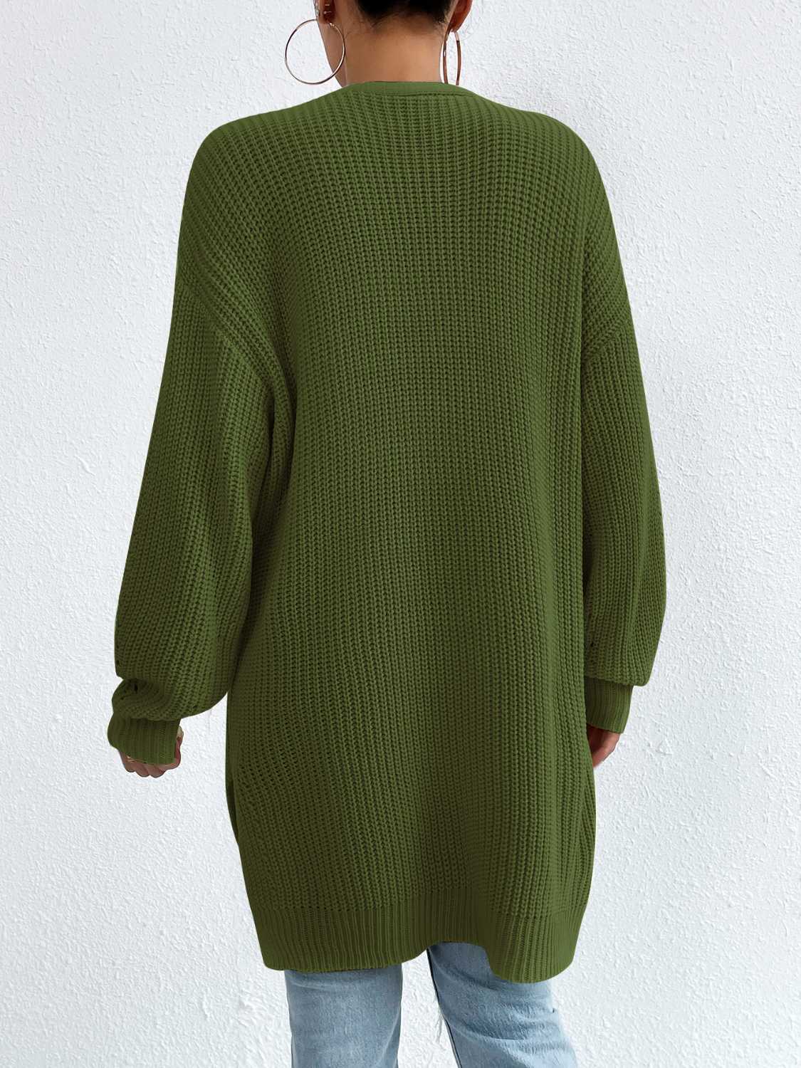 Open Front Dropped Shoulder Slit Cardigan - The Boutie Shop