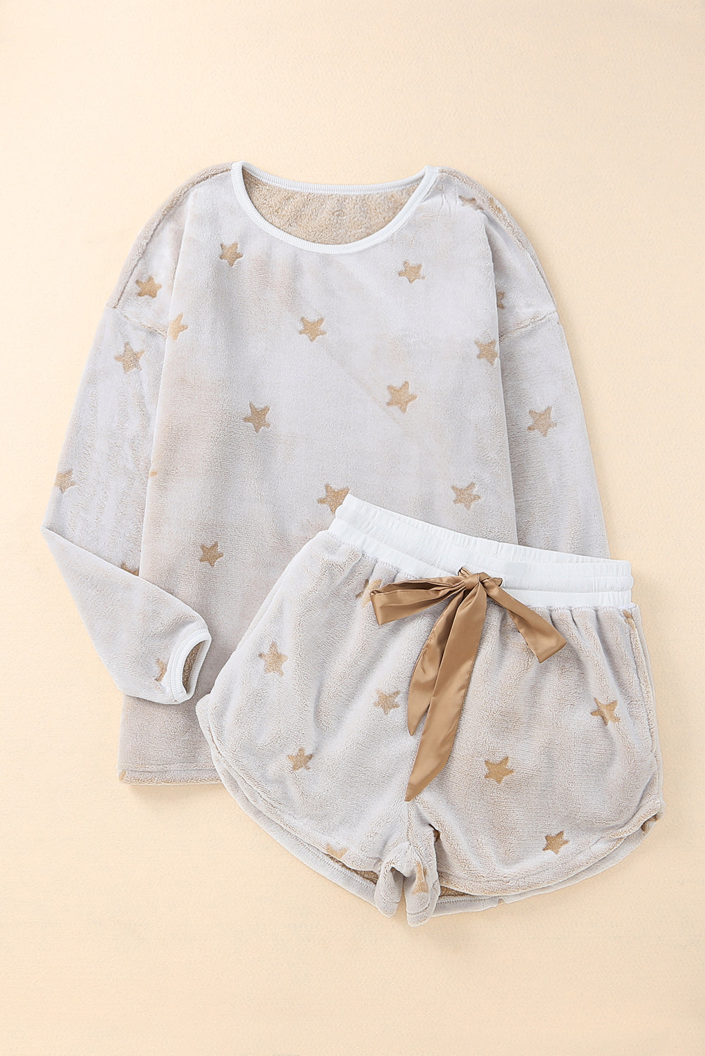 Round Neck Dropped Shoulder Star Print Top and Shorts Lounge Set - The Boutie Shop