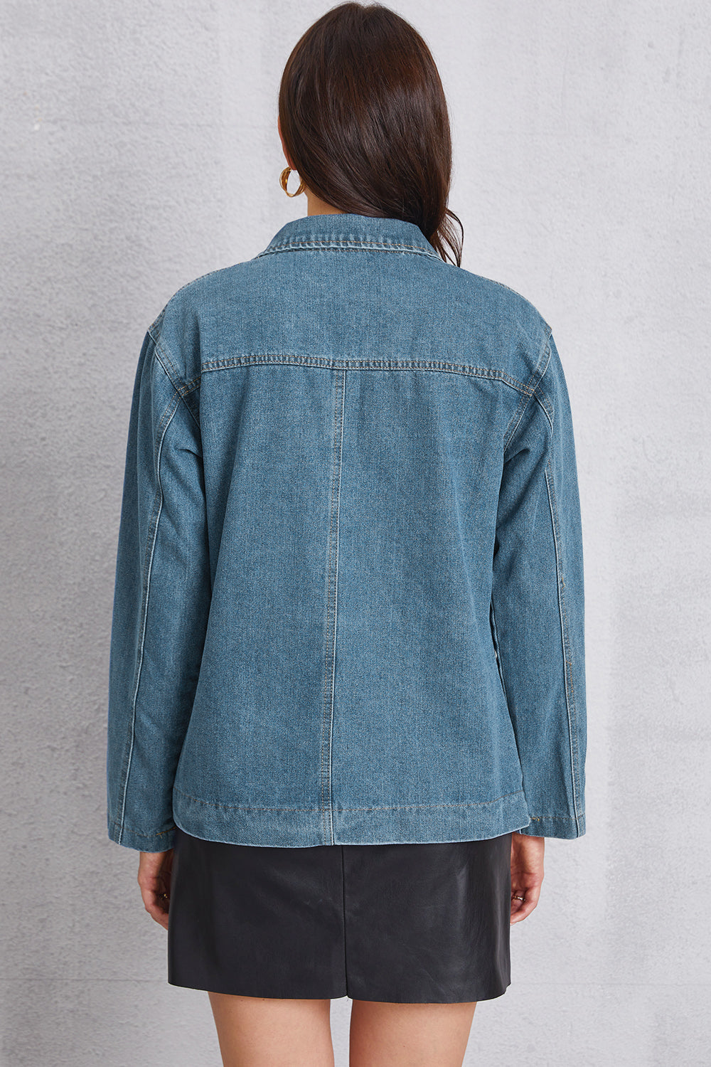 Pocketed Button Up Denim Jacket - The Boutie Shop