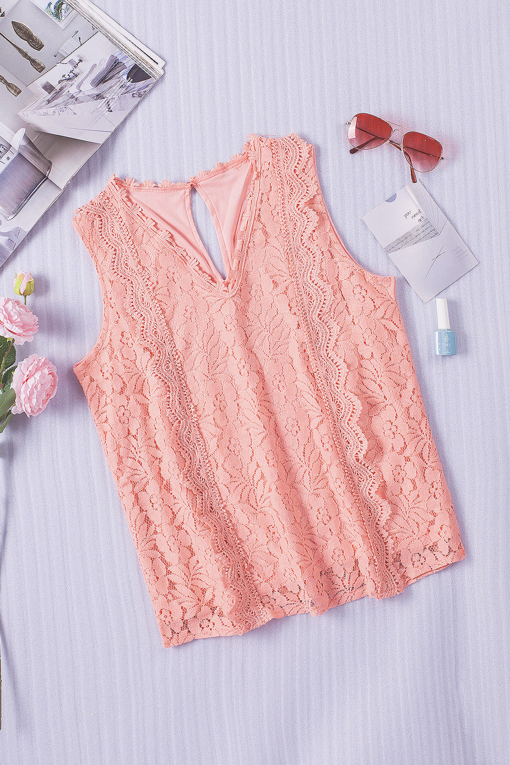 Lace V-Neck Wide Strap Tank - The Boutie Shop