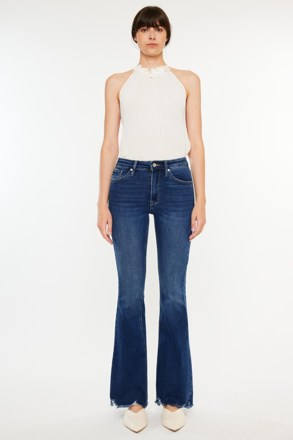 Kancan Cat's Whiskers Raw Hem Flare Jeans - The Boutie Shop