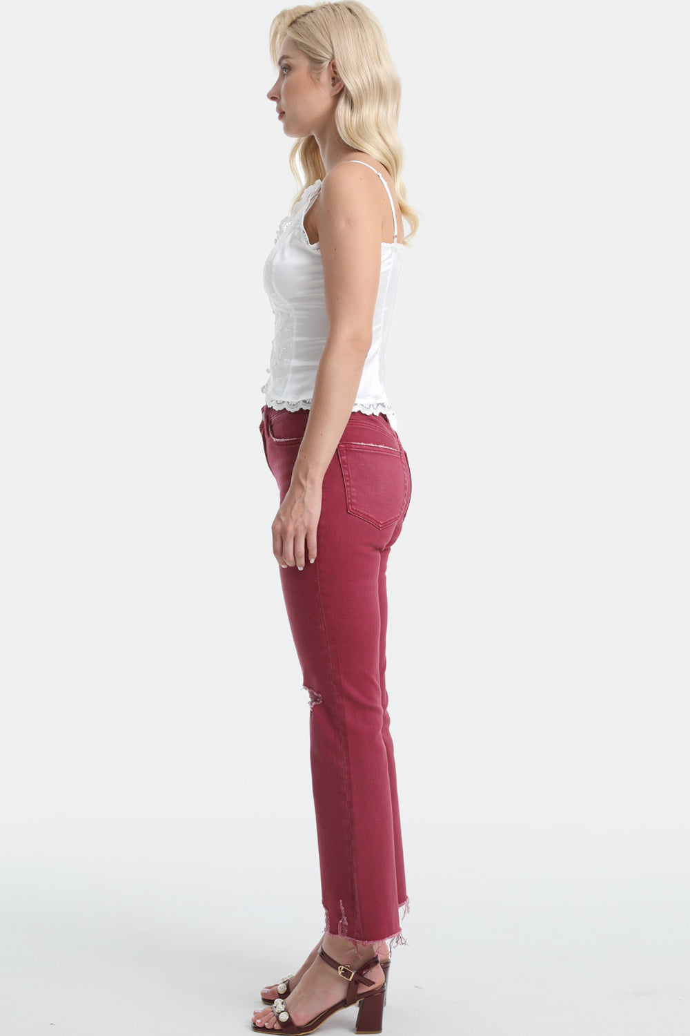 BAYEAS Full Size High Waist Distressed Raw Hem Flare Jeans - The Boutie Shop