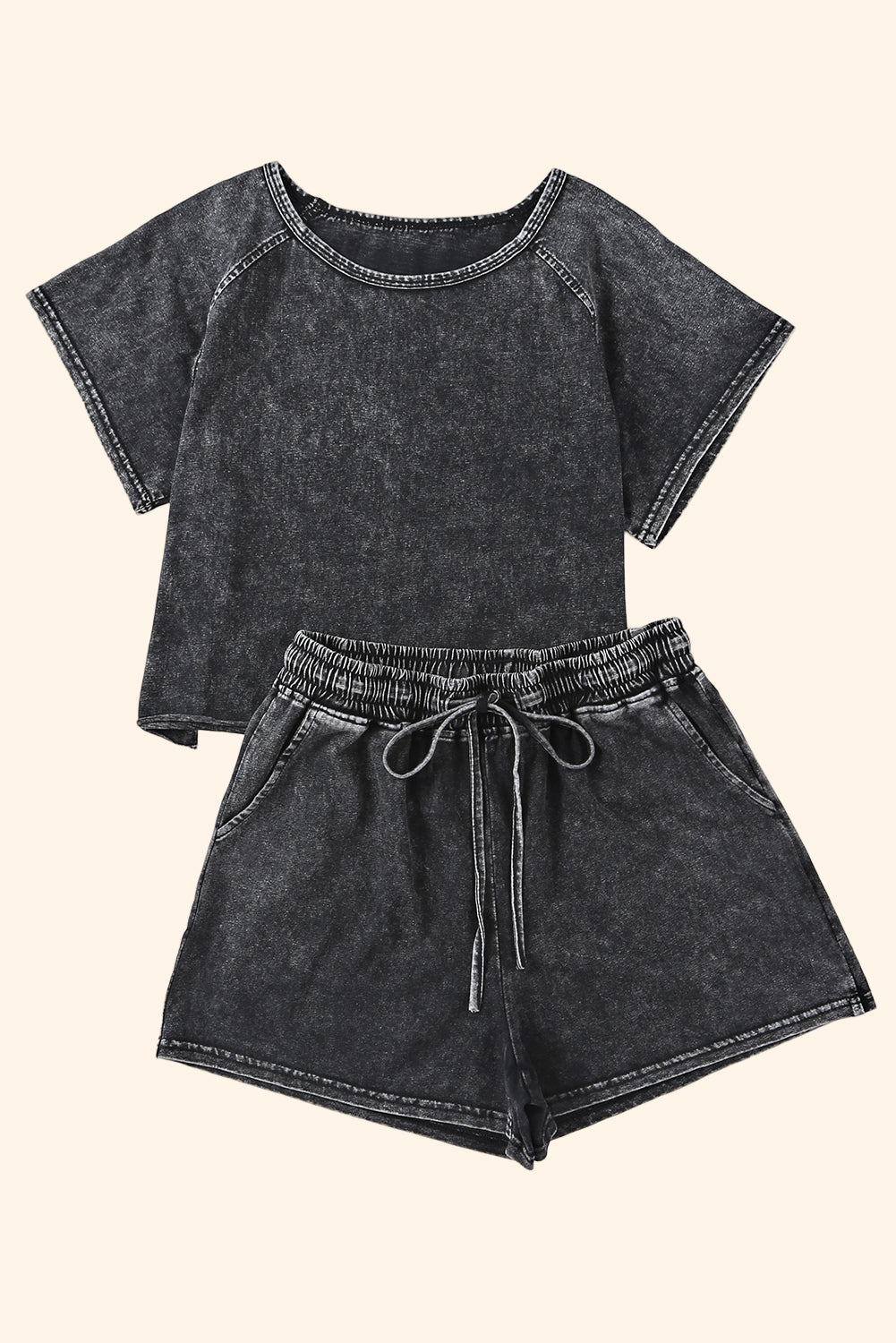 Heathered Round Neck Top and Shorts Lounge Set - The Boutie Shop