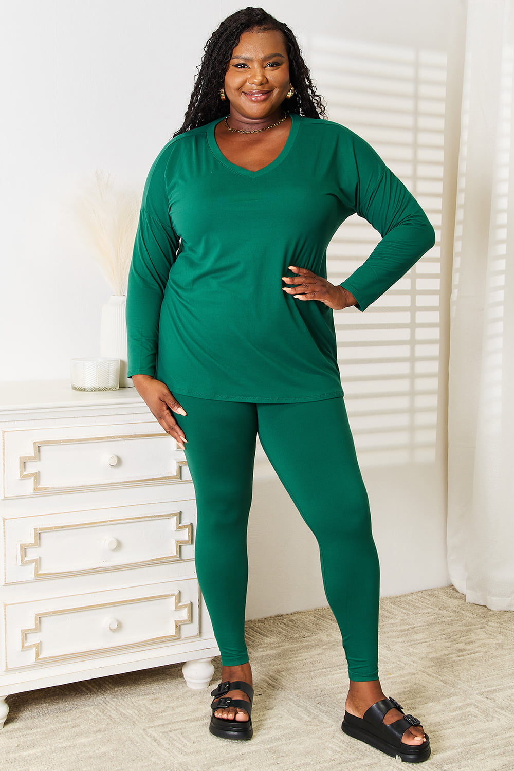 Zenana Lazy Days Full Size Long Sleeve Top and Leggings Set - The Boutie Shop