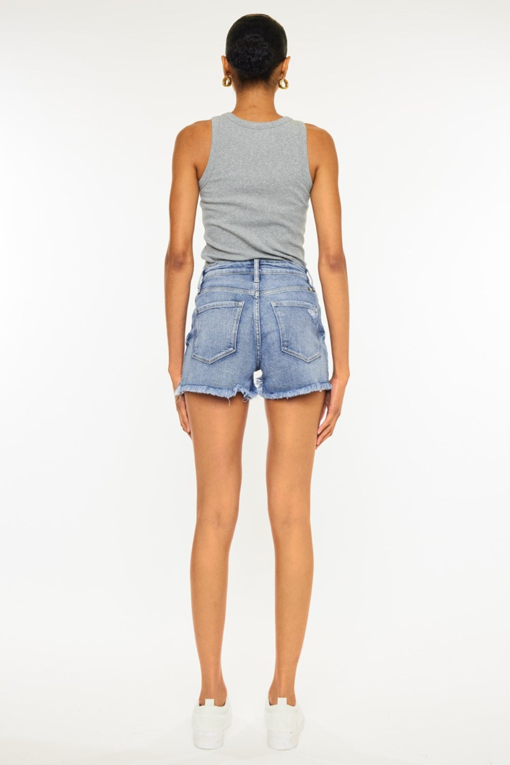 Kancan Distressed Raw Hem Denim Shorts - The Boutie Shop