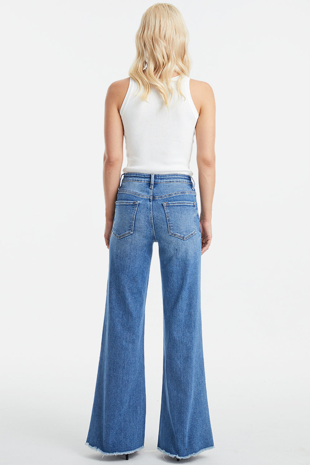 BAYEAS Full Size High Waist Button-Fly Raw Hem Wide Leg Jeans - The Boutie Shop