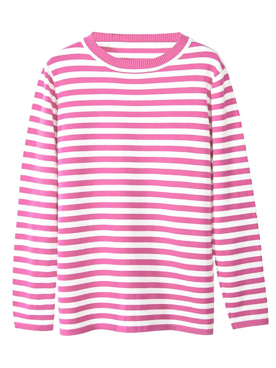 Striped Round Neck Long Sleeve Sweater - The Boutie Shop