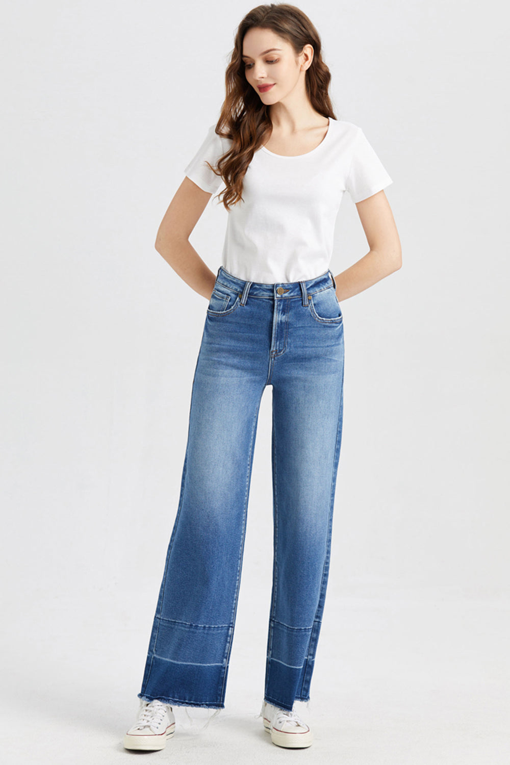 BAYEAS Full Size High Waist Cat's Whisker Wide Leg Jeans - The Boutie Shop