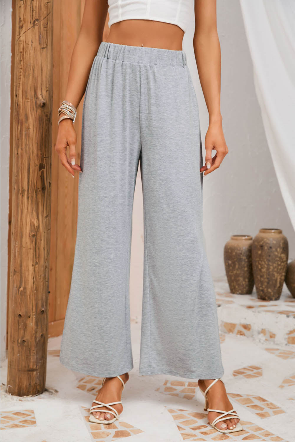 Slit Elastic Waist Pants - The Boutie Shop