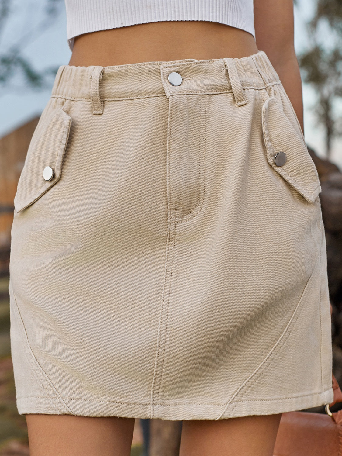 Pocketed Buttoned Mini Denim Skirt - The Boutie Shop