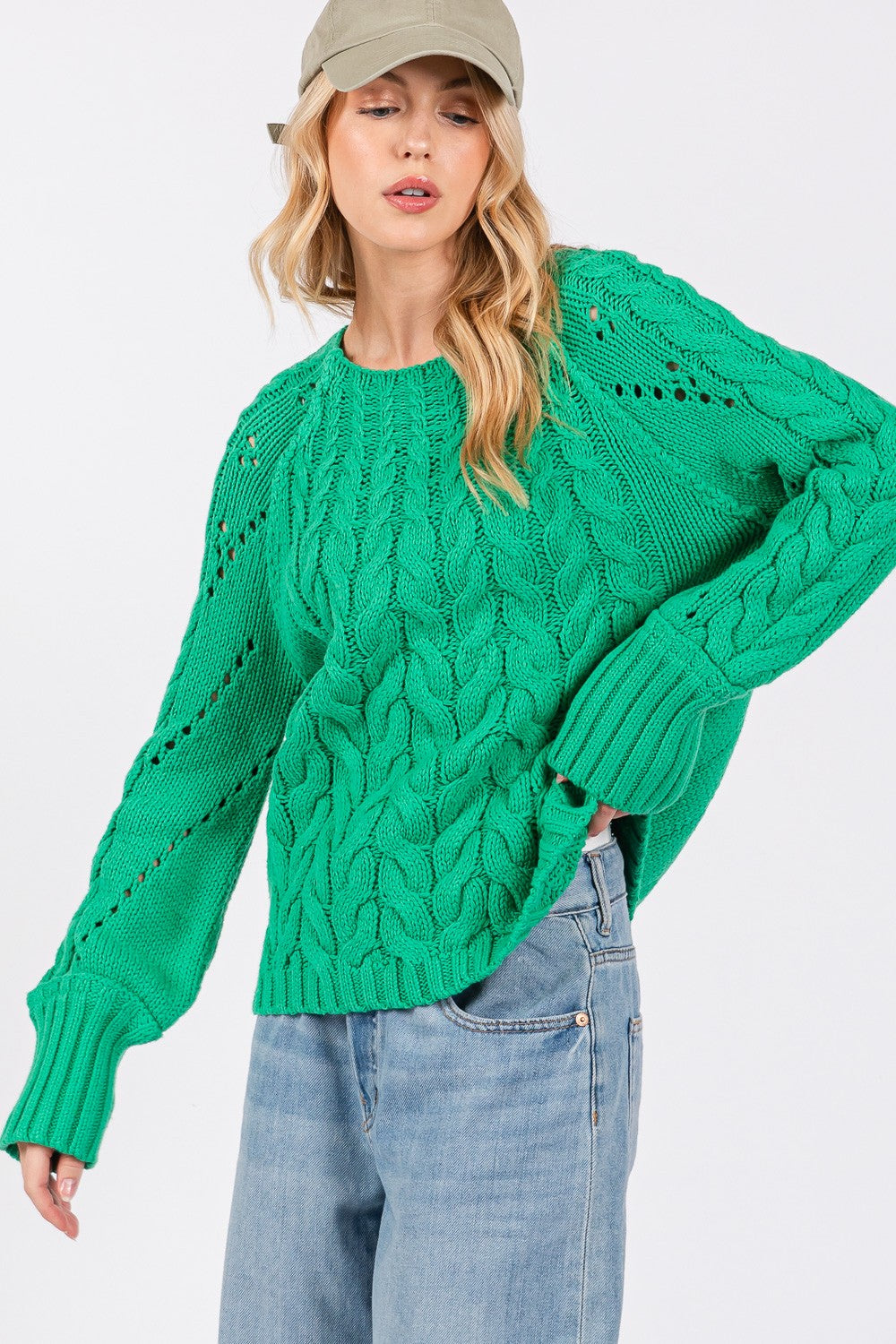 SAGE + FIG Cable-Knit Long Sleeve Sweater - The Boutie Shop