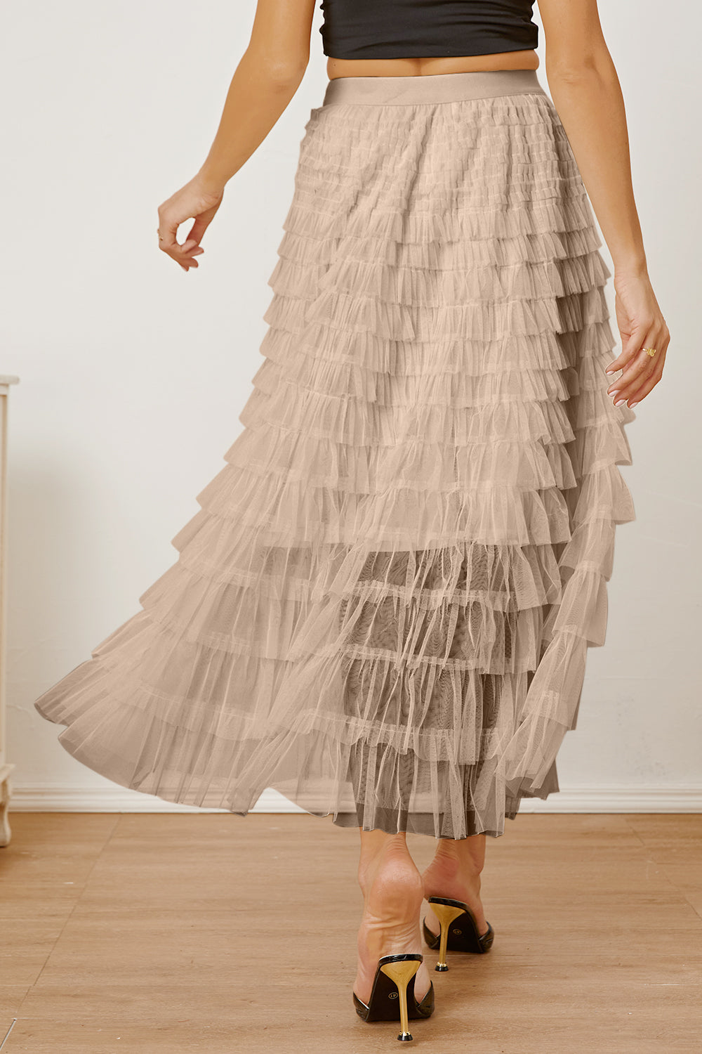 Ruched High Waist Tiered Skirt - The Boutie Shop