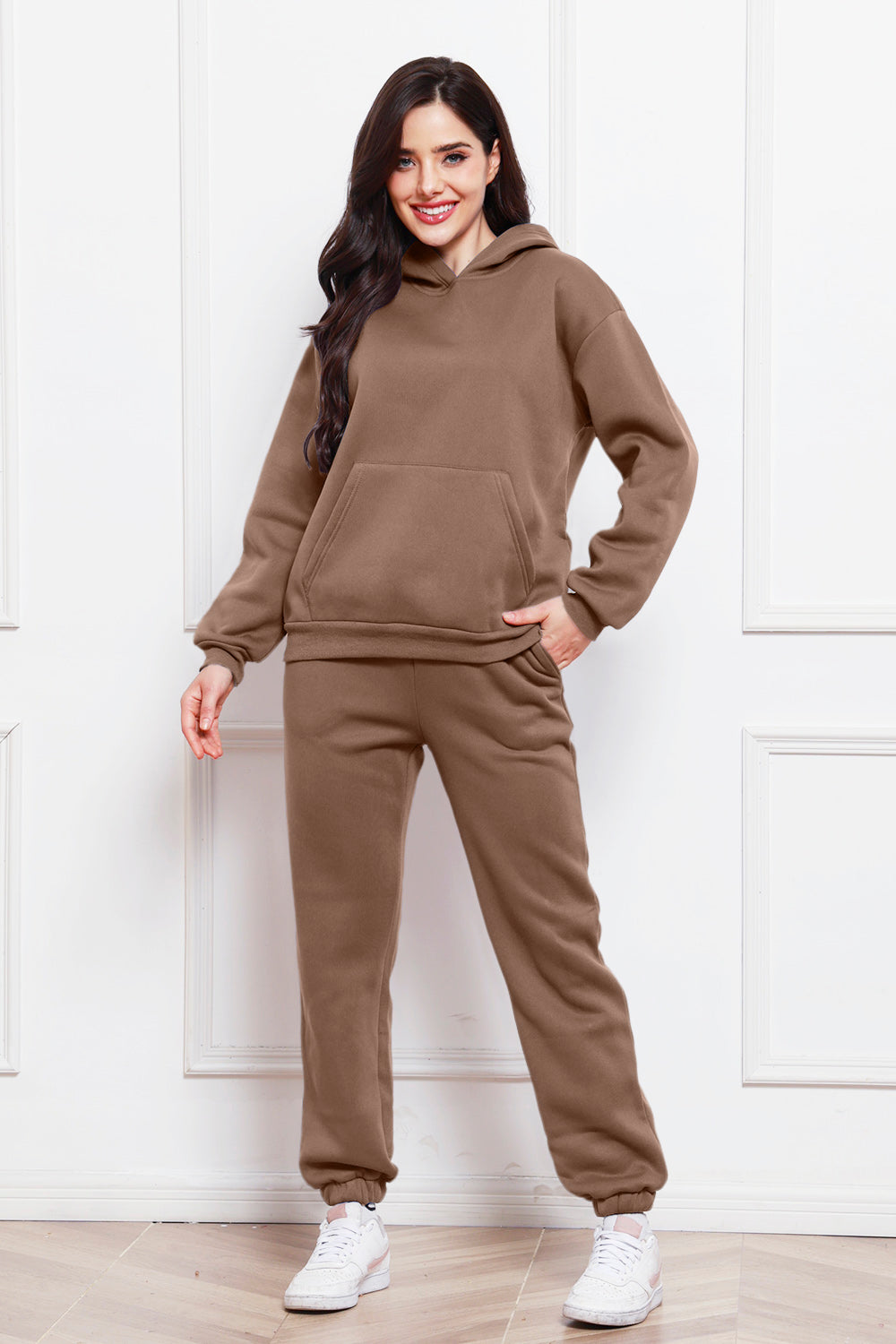 Drop Shoulder Long Sleeve Hoodie and Pants Set - The Boutie Shop