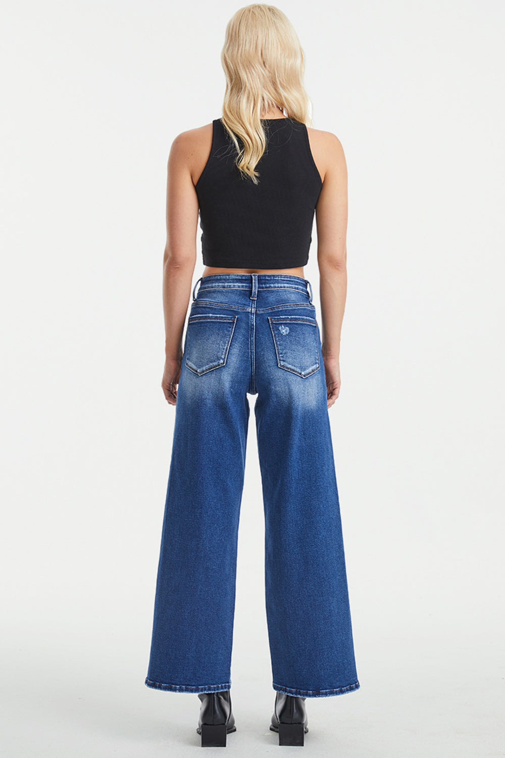 BAYEAS Full Size High Waist Two-Tones Patched Wide Leg Jeans - The Boutie Shop