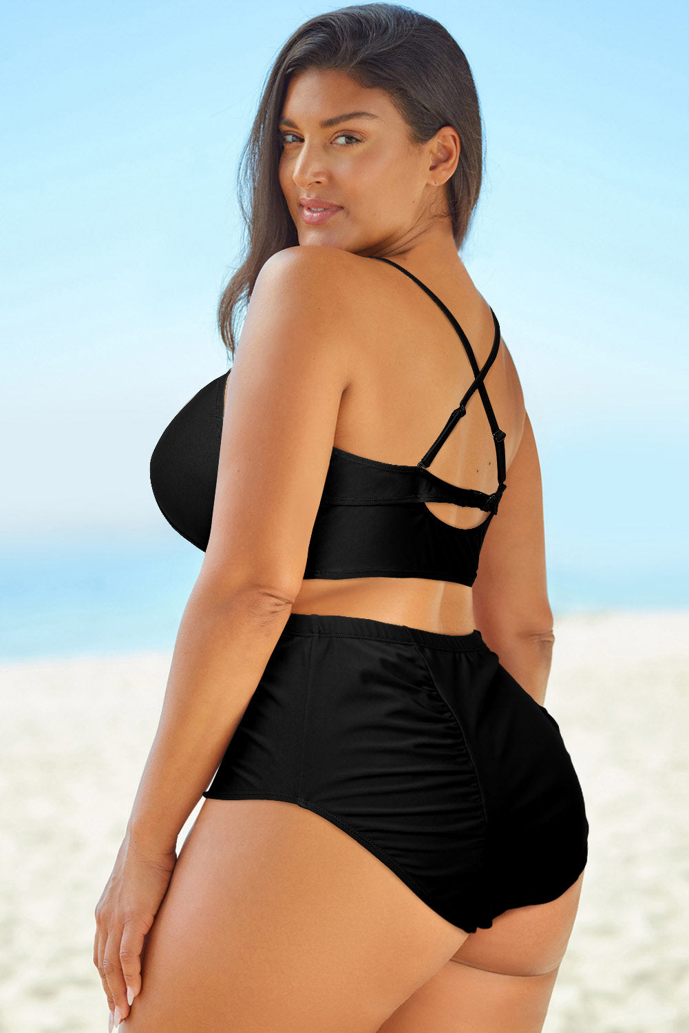 Full Size Halter Neck Crisscross Ruched Two-Piece Swimsuit - The Boutie Shop