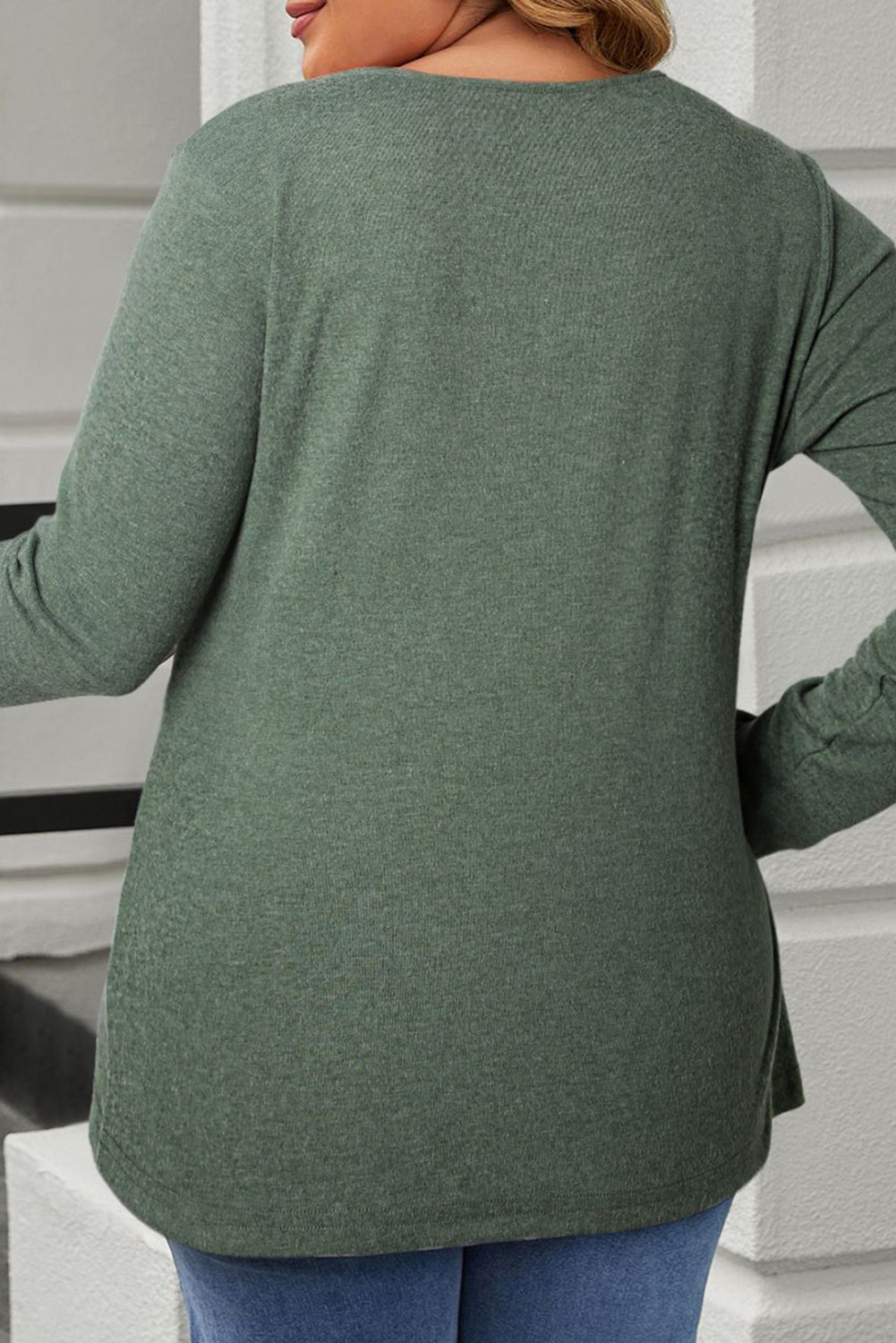 Plus Size Half Snap Long Sleeve T-Shirt - The Boutie Shop