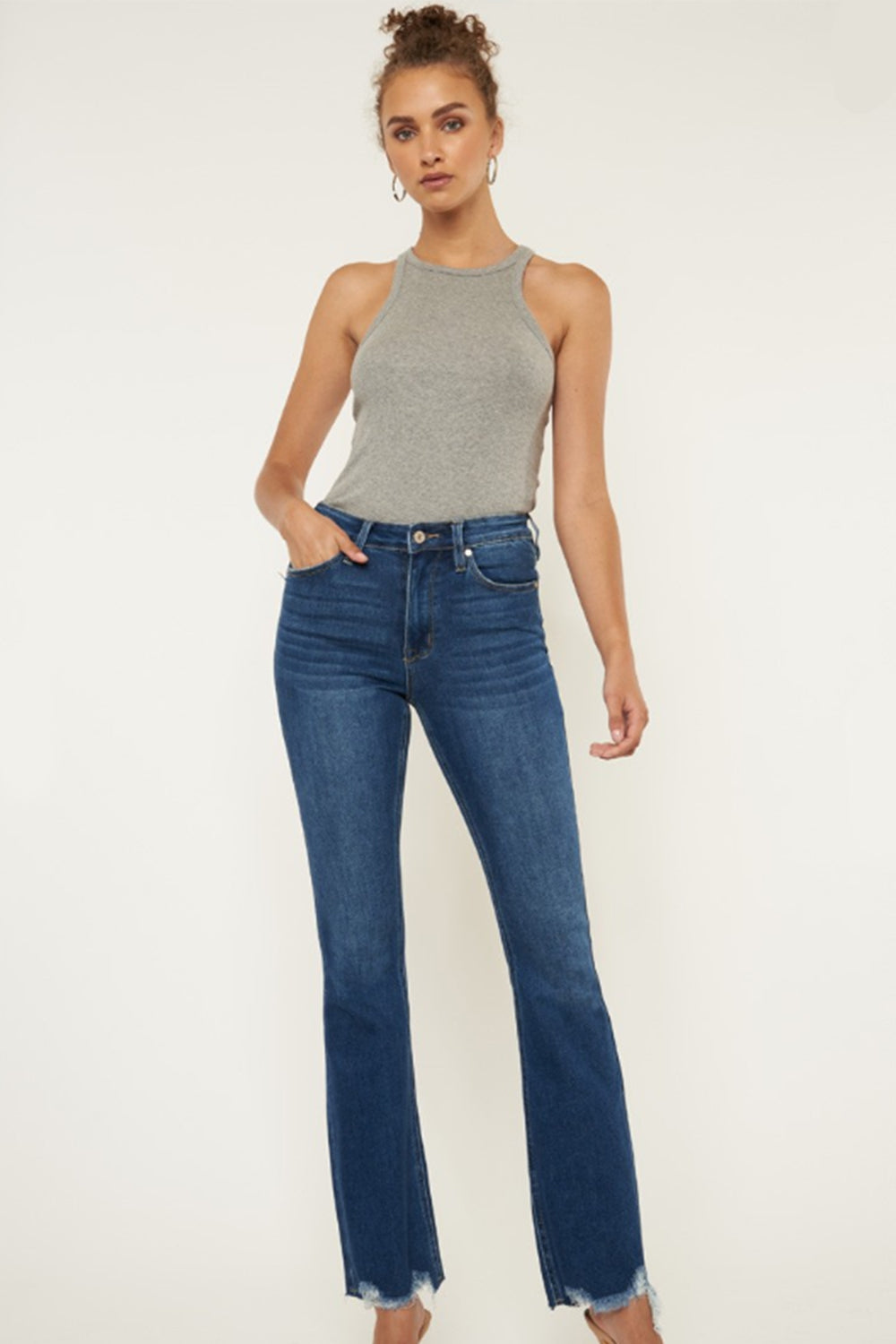 Kancan Cat's Whiskers Raw Hem Flare Jeans - The Boutie Shop