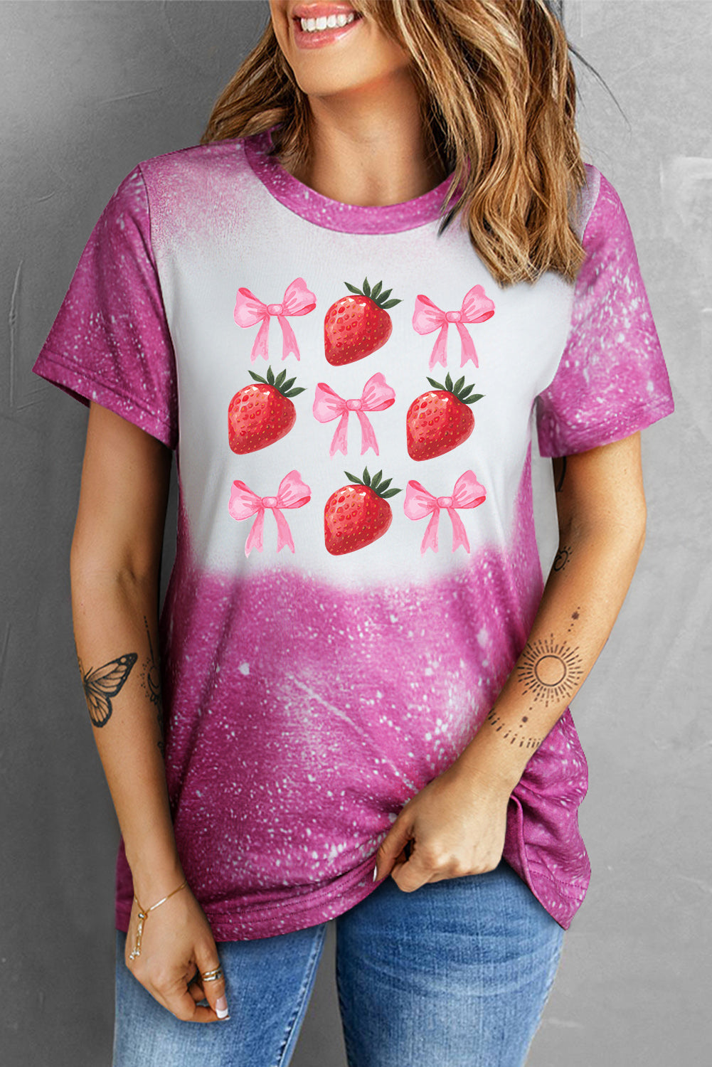 Strawberry Round Neck Short Sleeve T-Shirt - The Boutie Shop