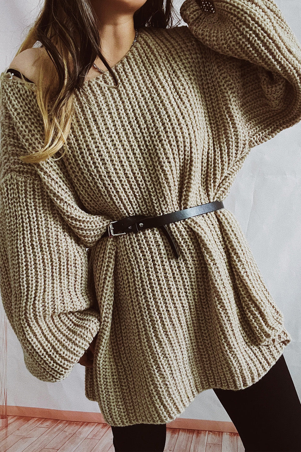 Boat Neck Dropped Shoulder Mini Sweater Dress - The Boutie Shop