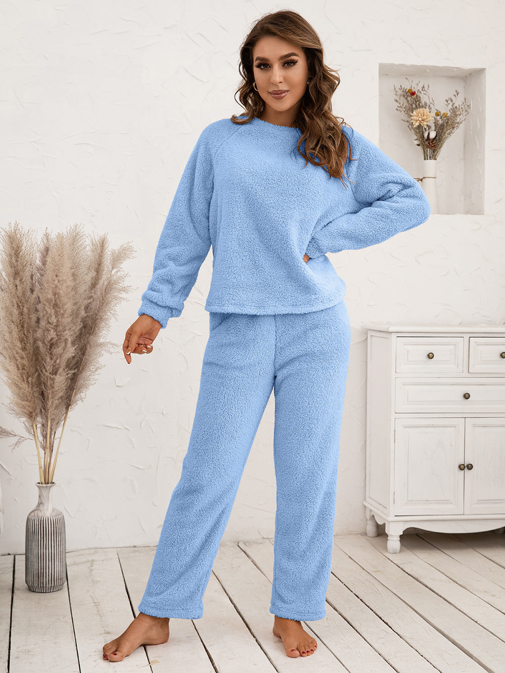 Ivy Lane Teddy Long Sleeve Top and Pants Lounge Set - The Boutie Shop