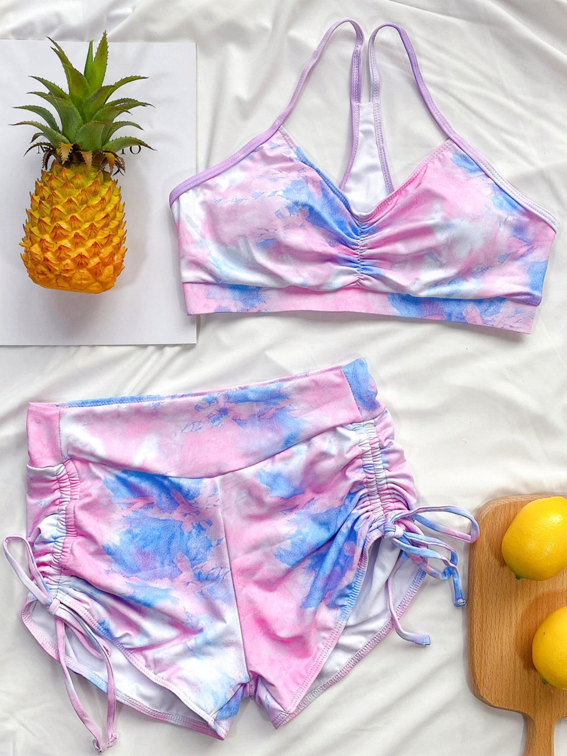 Tie-Dye Spaghetti Strap Top and Drawstring Shorts Swim Set - The Boutie Shop