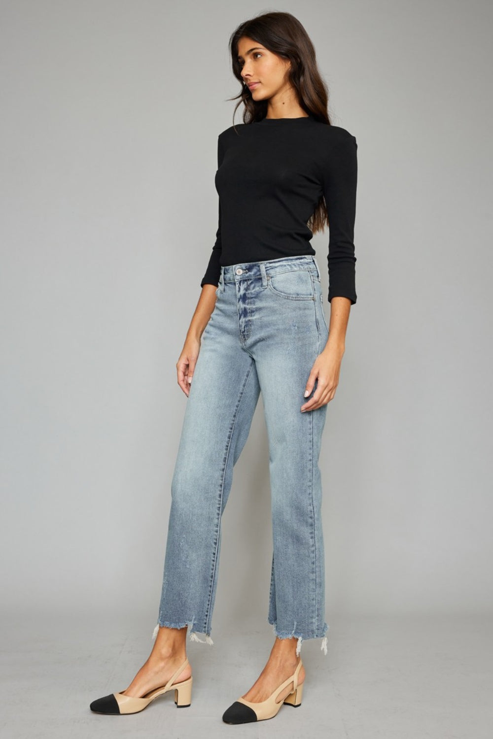 Kancan High Waist Raw Hem Cropped Wide Leg Jeans - The Boutie Shop