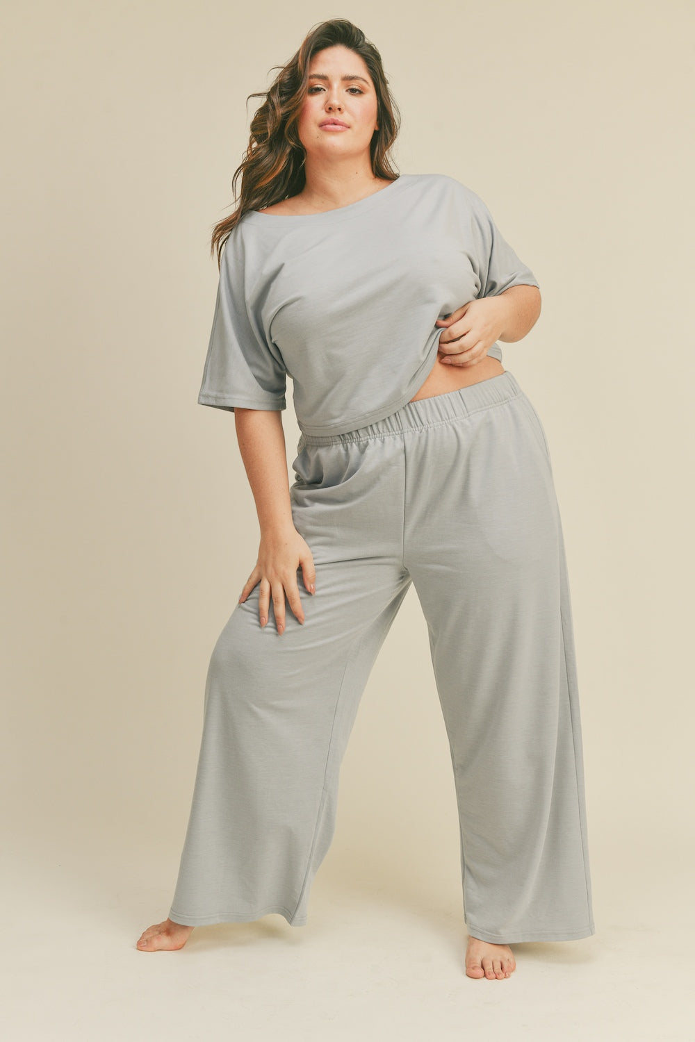 Kimberly C Full Size Short Sleeve Cropped Top and Wide Leg Pants Set - The Boutie Shop