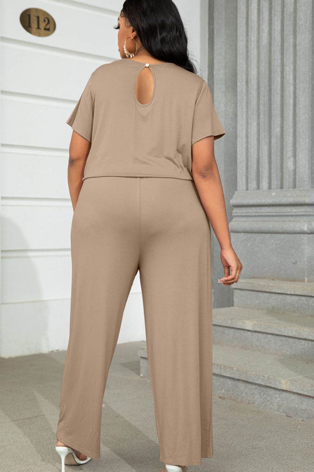 Plus Size Drawstring Waist Short Sleeve Jumpsuit - The Boutie Shop