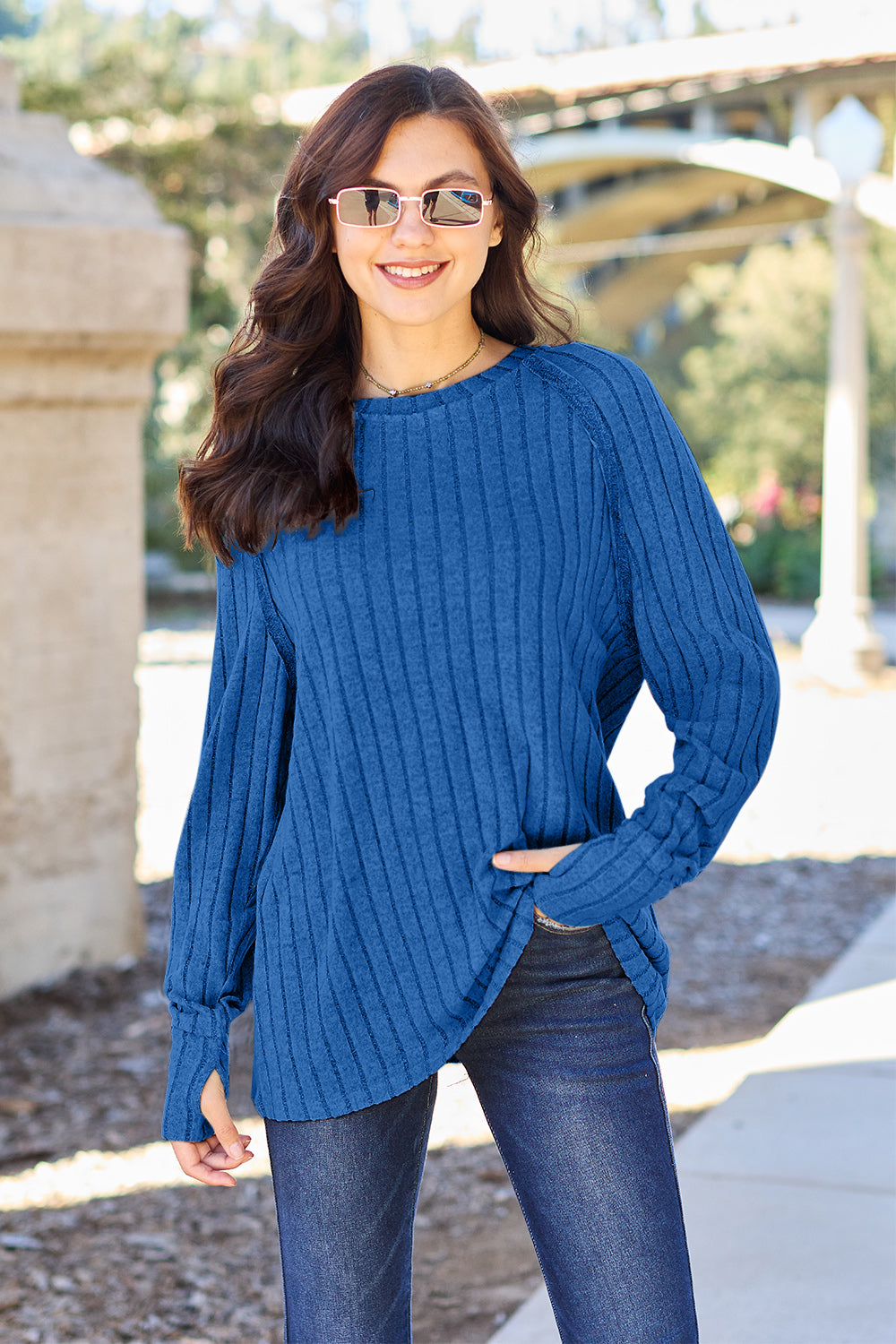 Basic Bae Full Size Ribbed Round Neck Long Sleeve Knit Top - The Boutie Shop