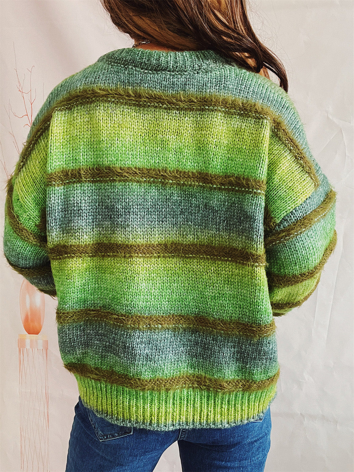 Striped Round Neck Long Sleeve Sweater - The Boutie Shop