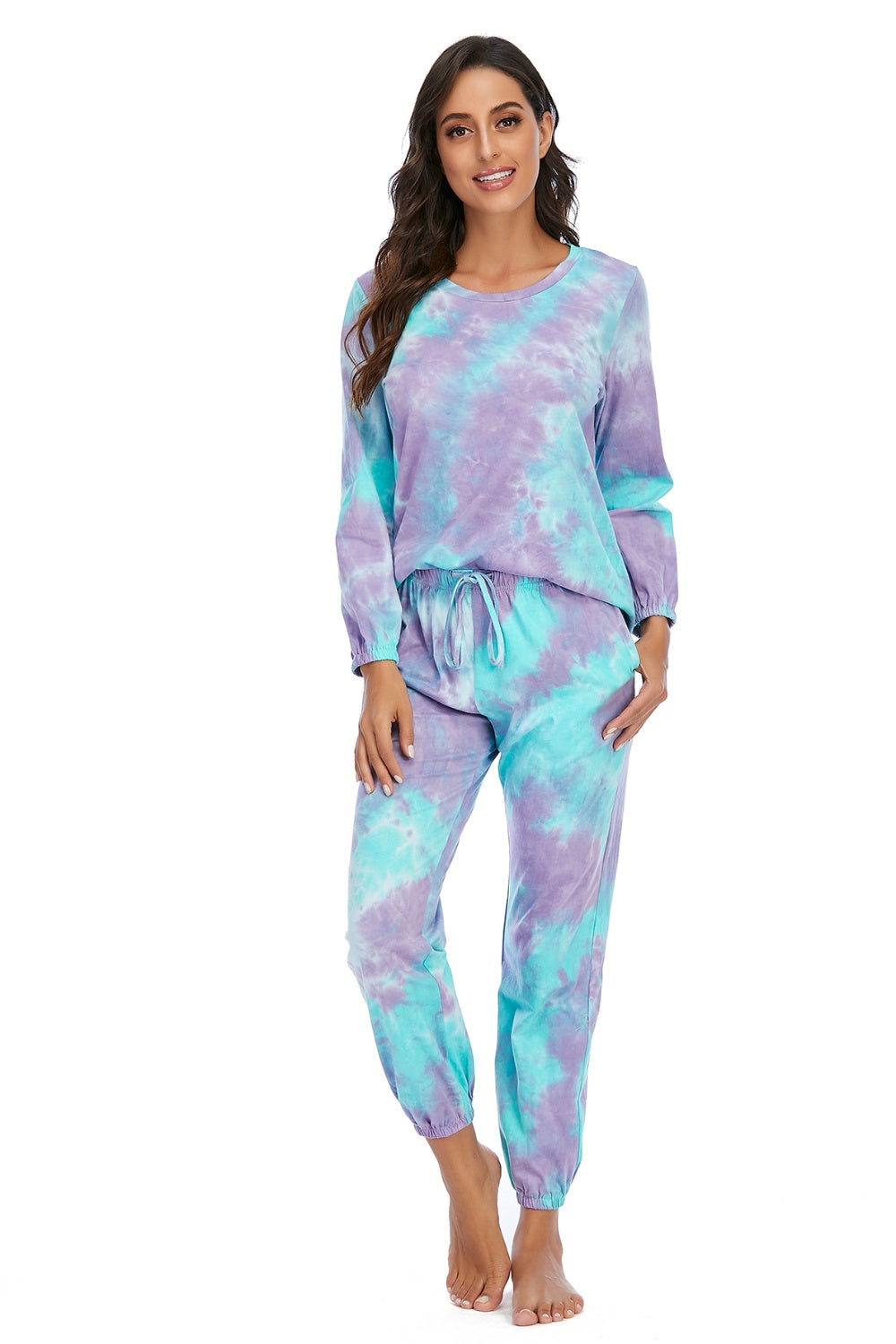 Tie-Dye Top and Drawstring Pants Lounge Set - The Boutie Shop