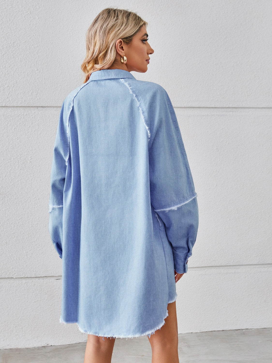 Raw Hem Button Up Denim Dress - The Boutie Shop