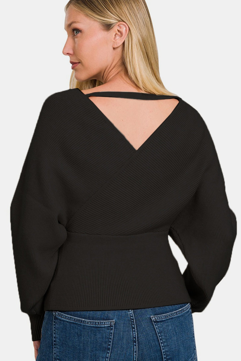 Zenana Cross Wrap Rib Long Sleeve Sweater - The Boutie Shop