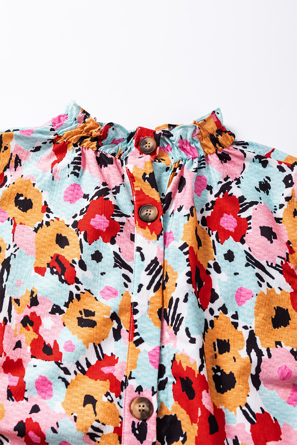 Printed Mock Neck Short Sleeve Blouse - The Boutie Shop