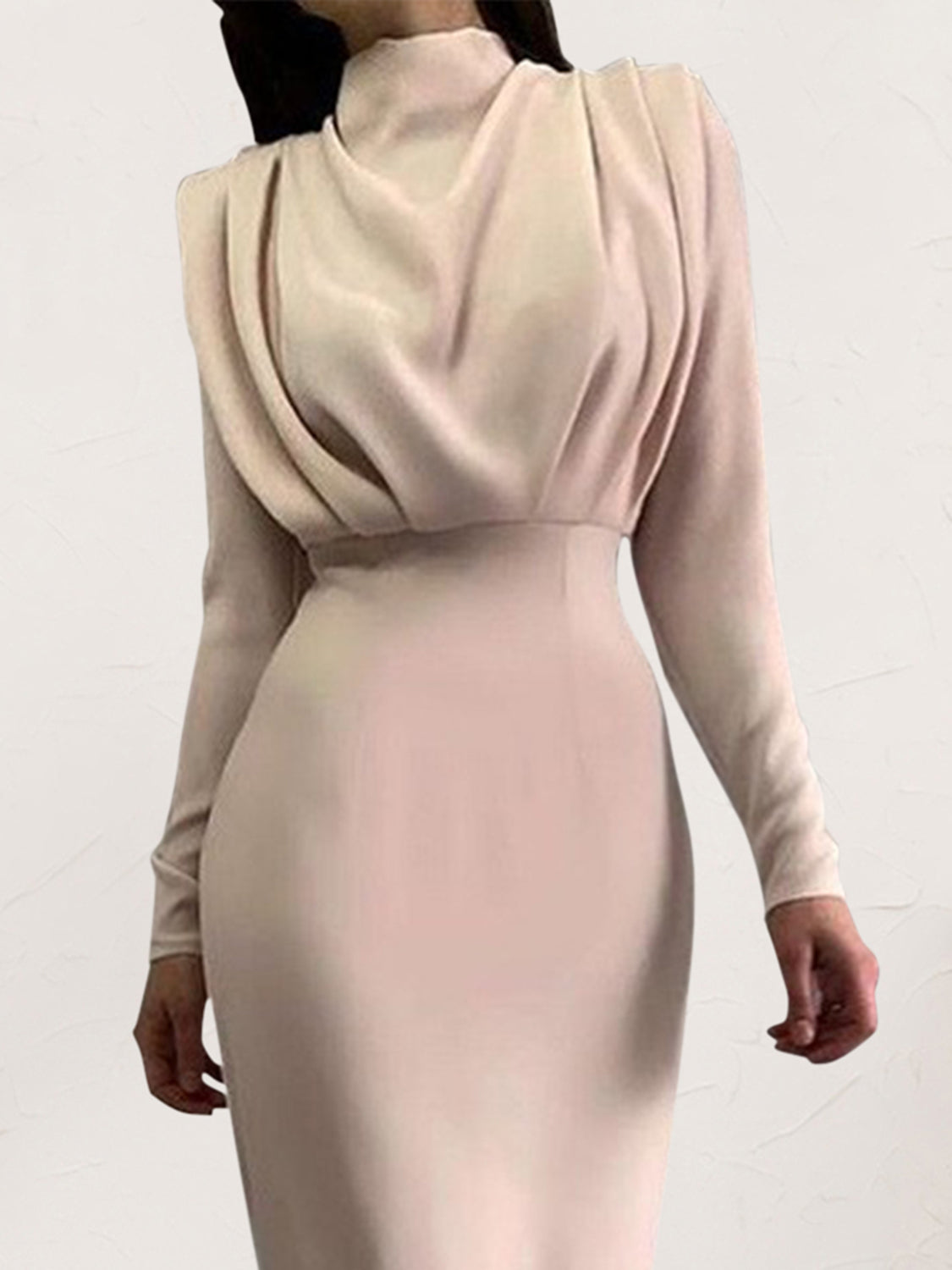 Ruched Turtleneck Long Sleeve Dress - The Boutie Shop