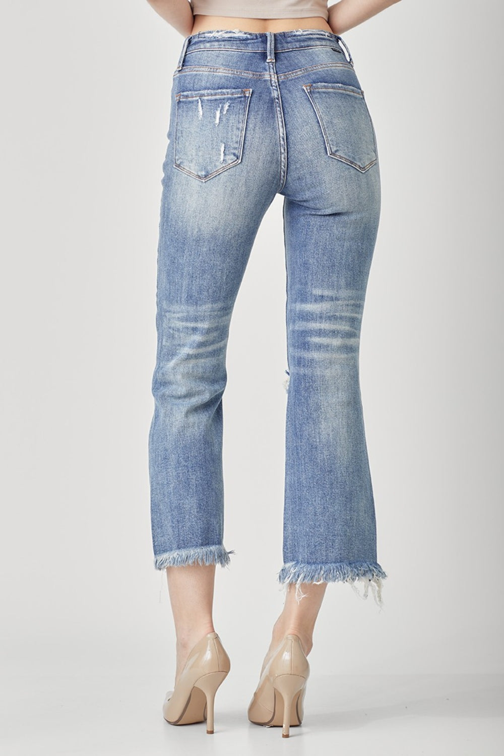 RISEN High Waist Distressed Cropped Bootcut Jeans - The Boutie Shop