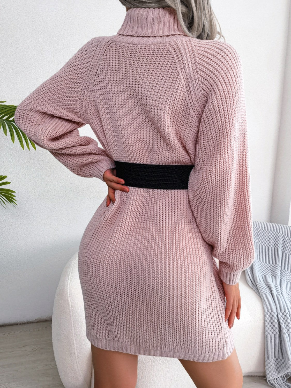 Decorative Button Turtleneck Sweater Dress - The Boutie Shop