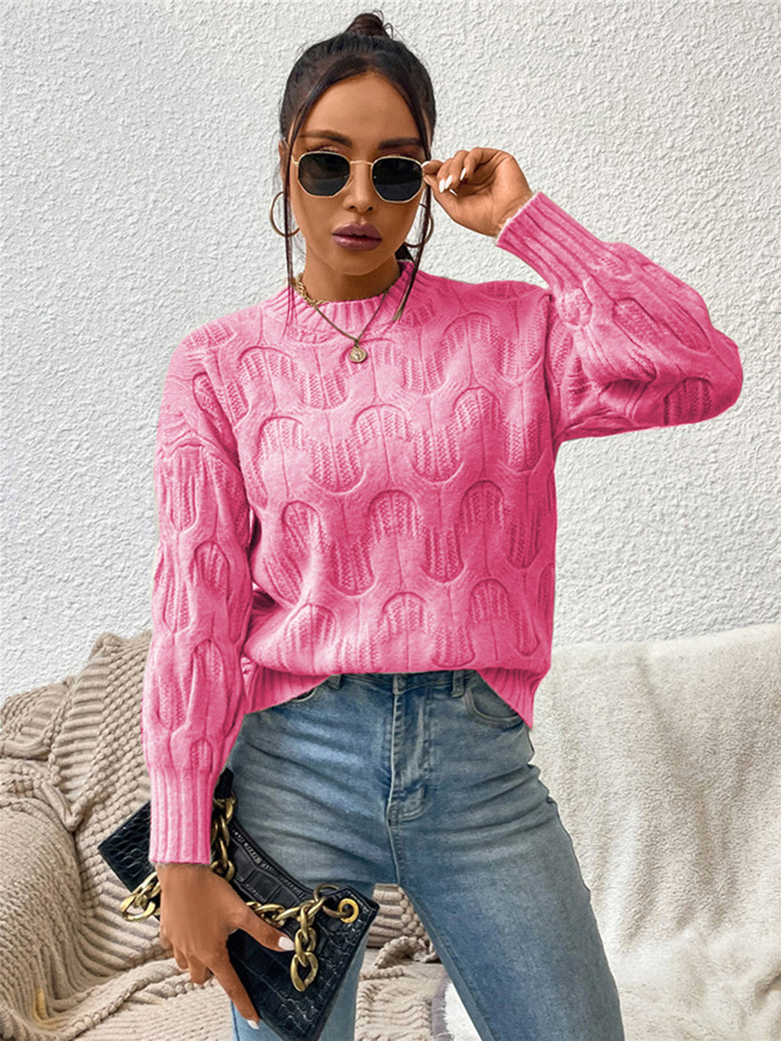 Round Neck Long Sleeve Sweater - The Boutie Shop