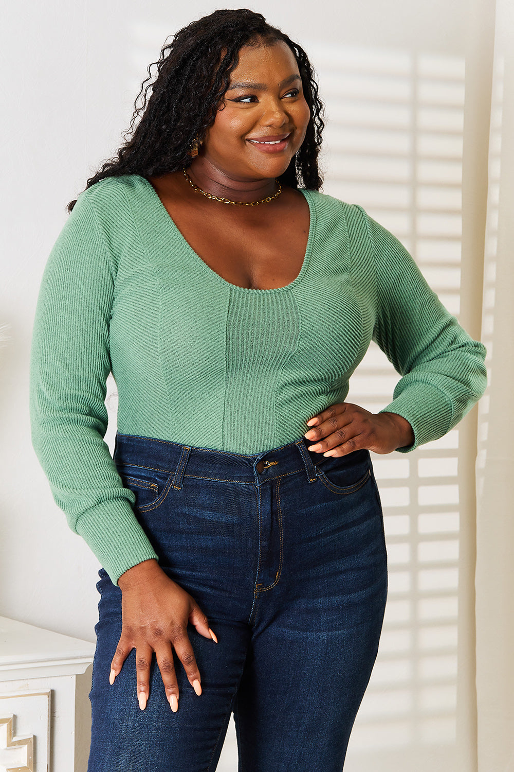 Basic Bae Scoop Neck Long Sleeve Top - The Boutie Shop