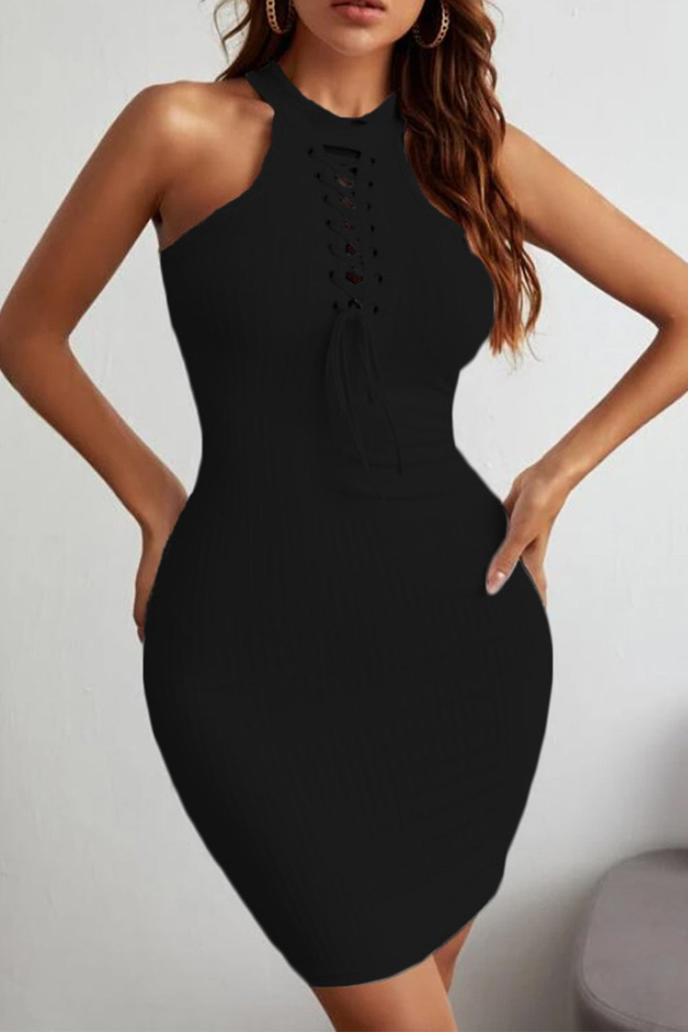 Lace-Up Sleeveless Pencil Dress - The Boutie Shop