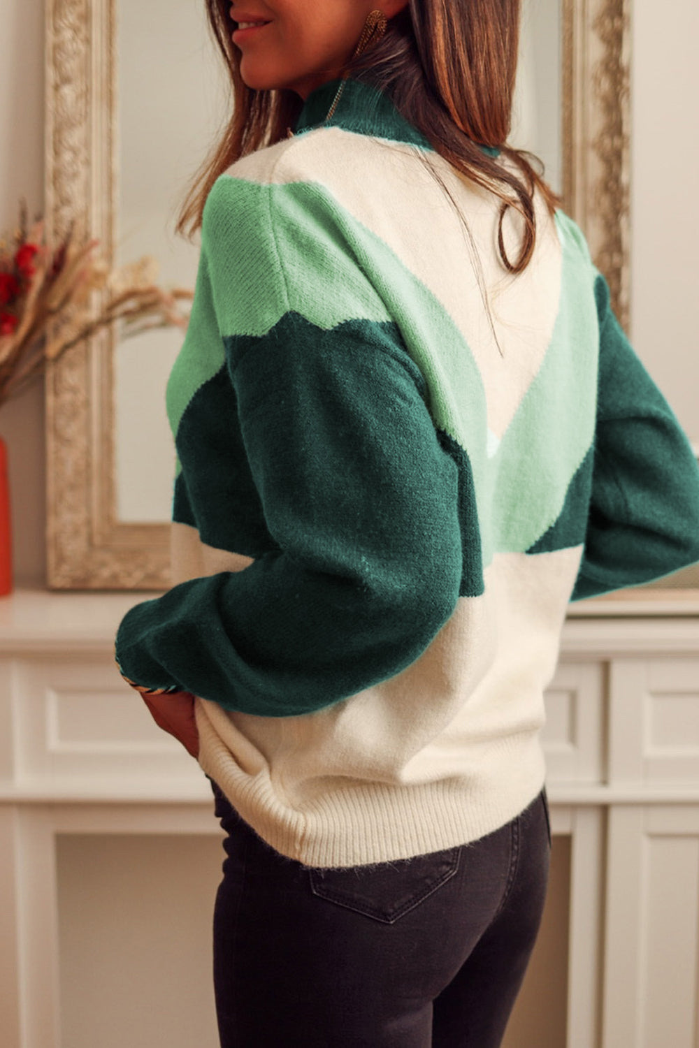 Color Block Buttoned Sweater - The Boutie Shop