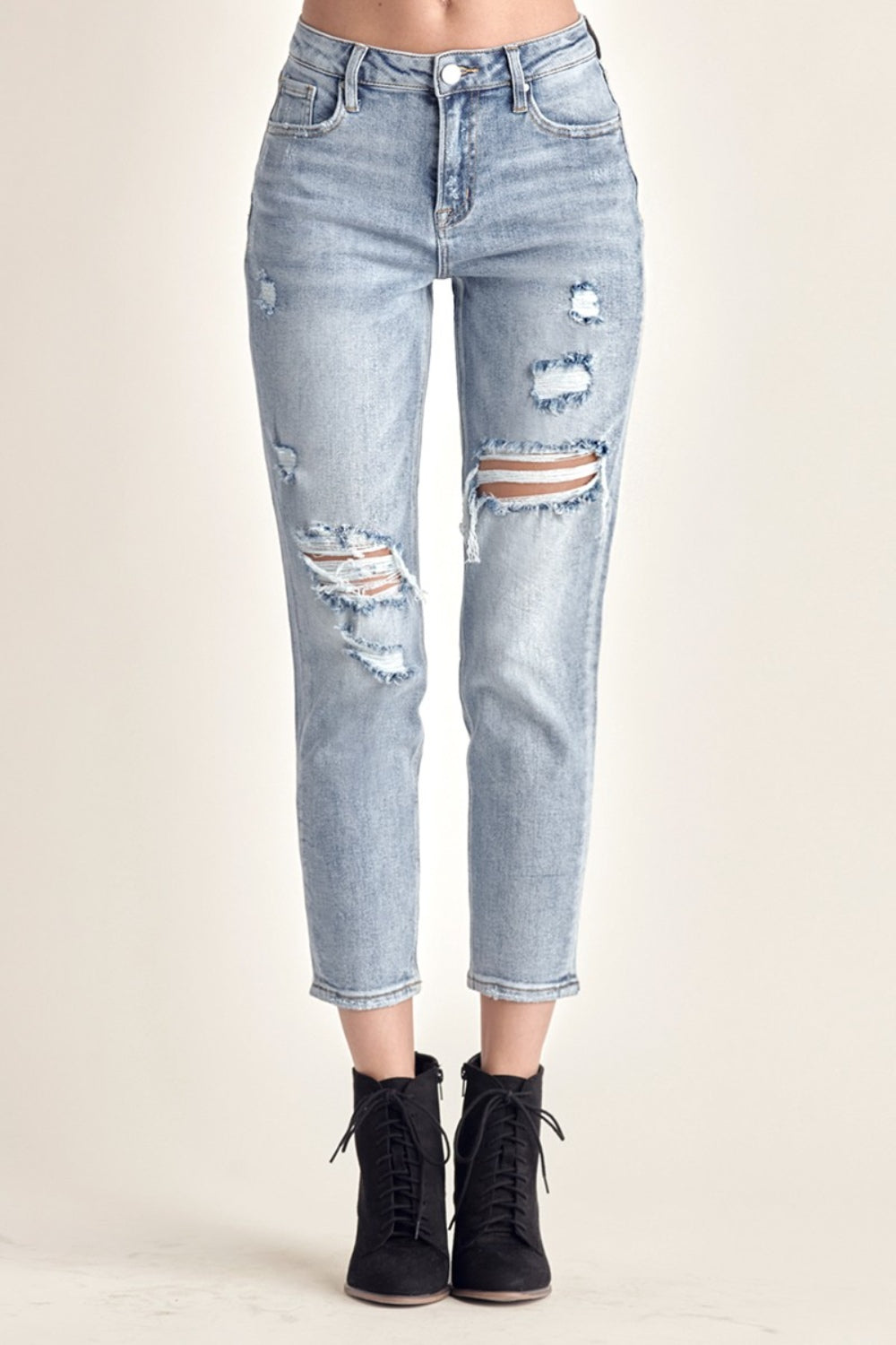 RISEN Distressed Slim Cropped Jeans - The Boutie Shop