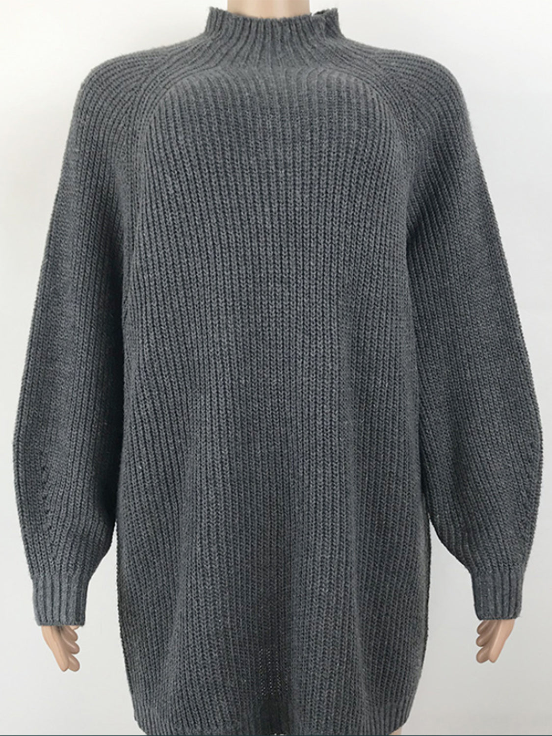 Mock Neck Dropped Shoulder Sweater Dress - The Boutie Shop