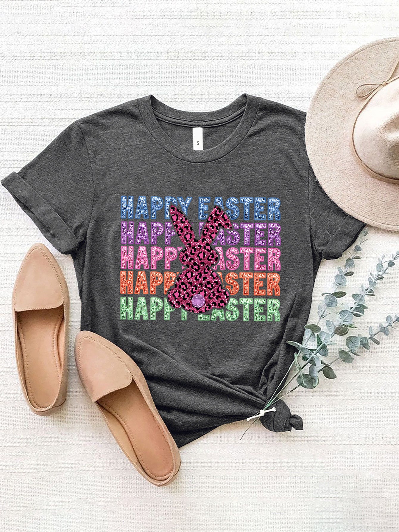 HAPPY EASTER Round Neck Short Sleeve T-Shirt - The Boutie Shop